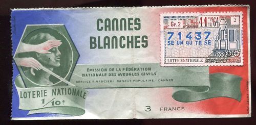 BILLET LOTERIE CANNES BLANCHES TRAIN LOCOMOTIVE 120685394731