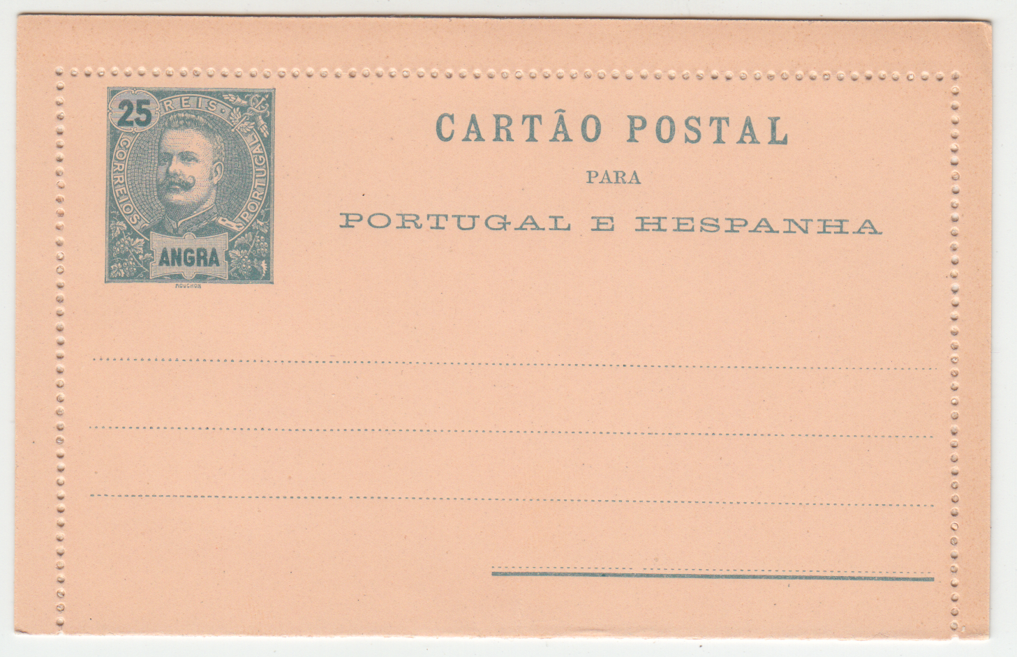 CARTE ENTIER POSTALE NEUF PORTUGAL 25 REIS ANGRA