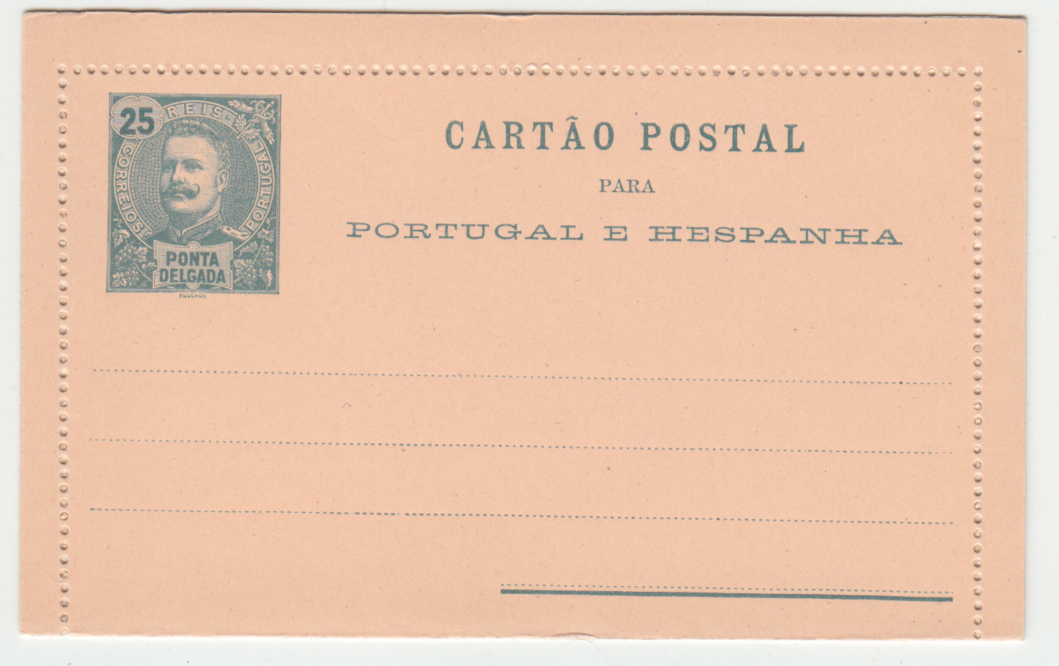 CARTE ENTIER POSTALE NEUF PORTUGAL 25 REIS PONTA DELGADA