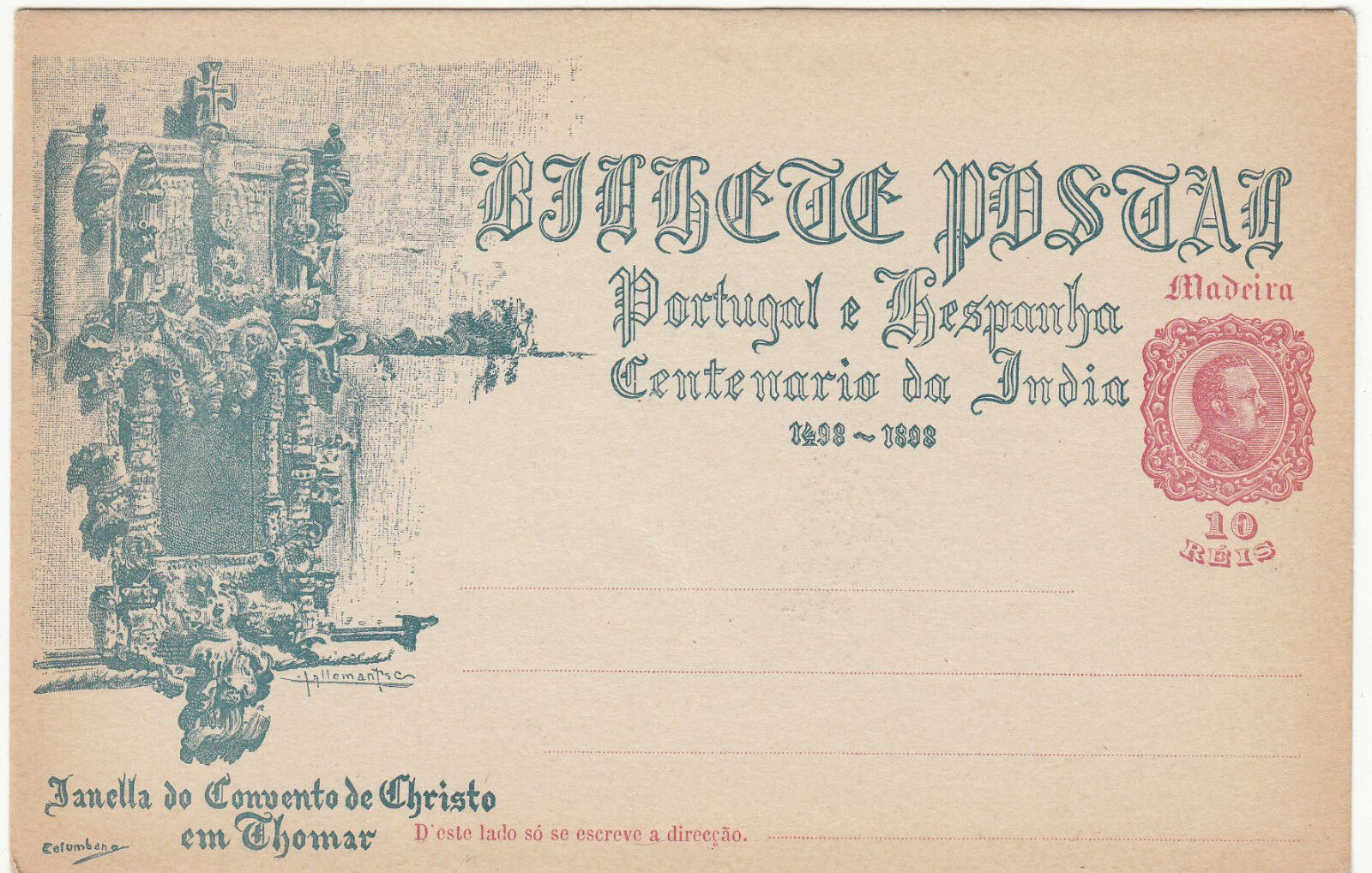 CARTE ENTIER POSTALE NEUF PORTUGAL COLONIE MADEIRA CONVENTO CHRISTO 1498 1898 122846125951