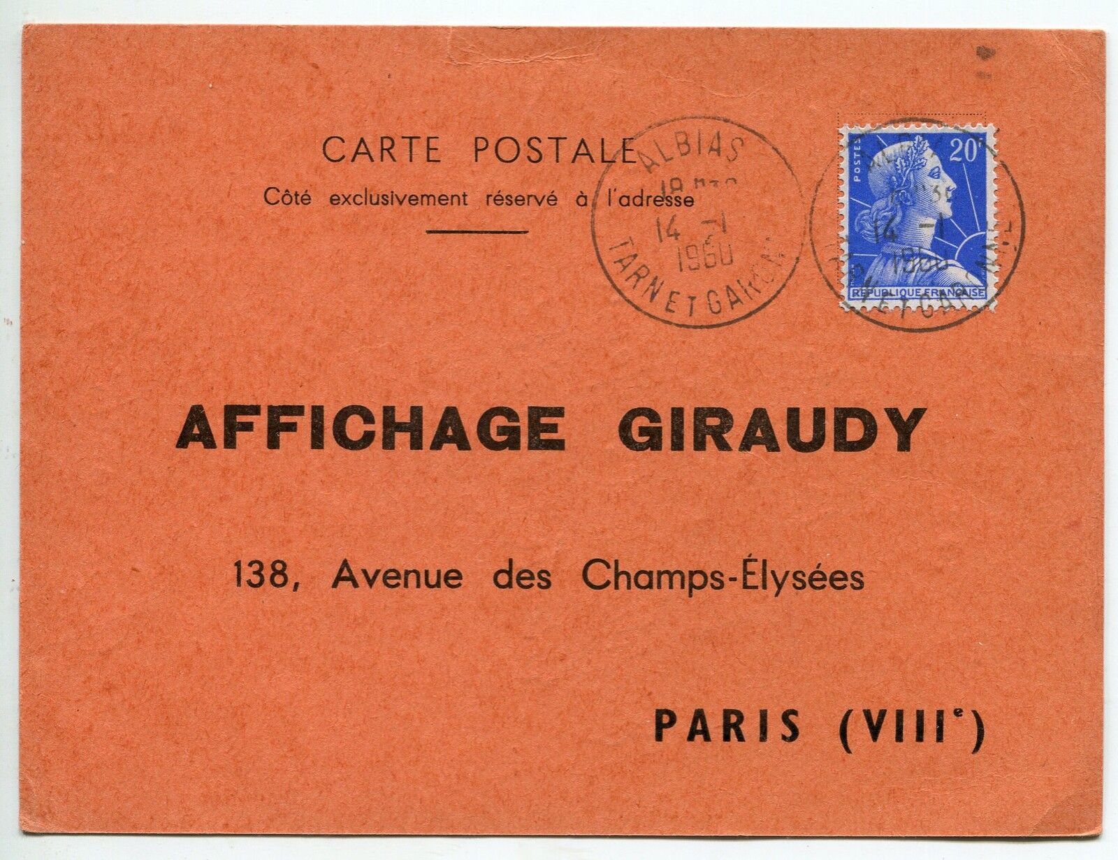 CARTE LETTRE ALBIAS PARIS 1960 MAIRIE EMPLACEMENT 400782116021