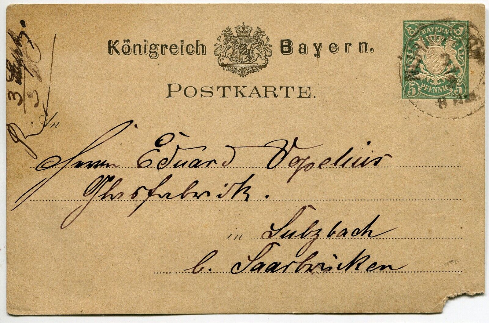 CARTE LETTRE ENTIER POSTALE BAYERN 1878 121235811401