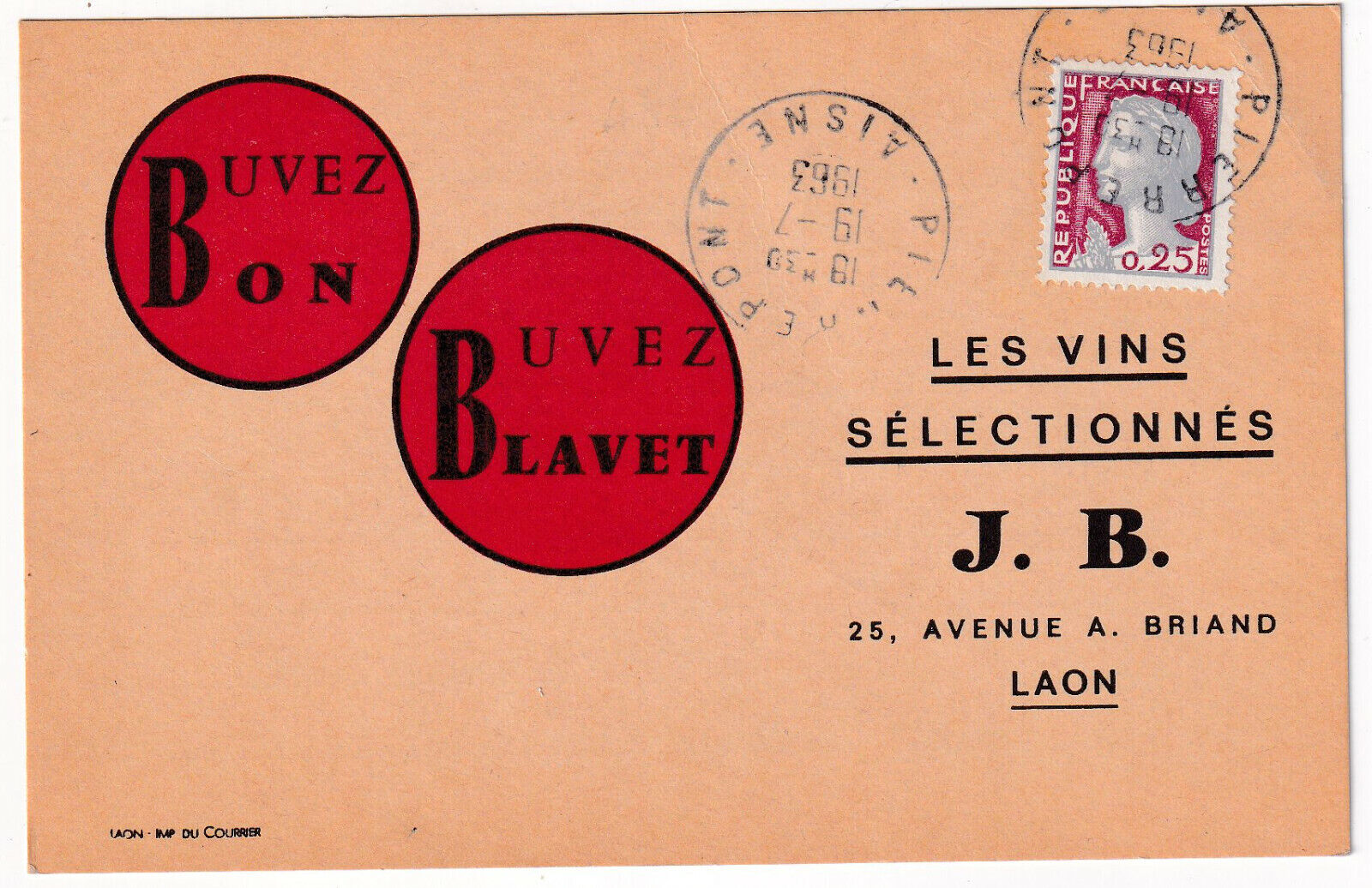 CARTE LETTRE PUBLICITAIRE BUVEZ BLAVET VINS JB LAON 403313636771