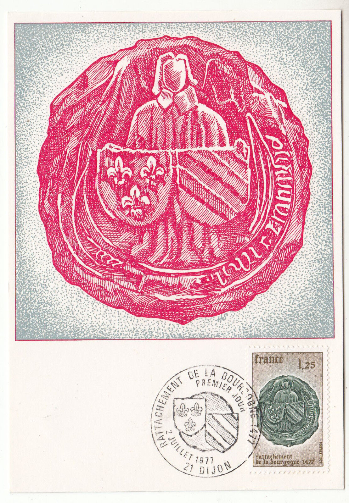 CARTE MAXIMUM FDC 1977 TIMBRE N 1944 RATTACHEMENT DE LA BOURGOGNE 122814740671