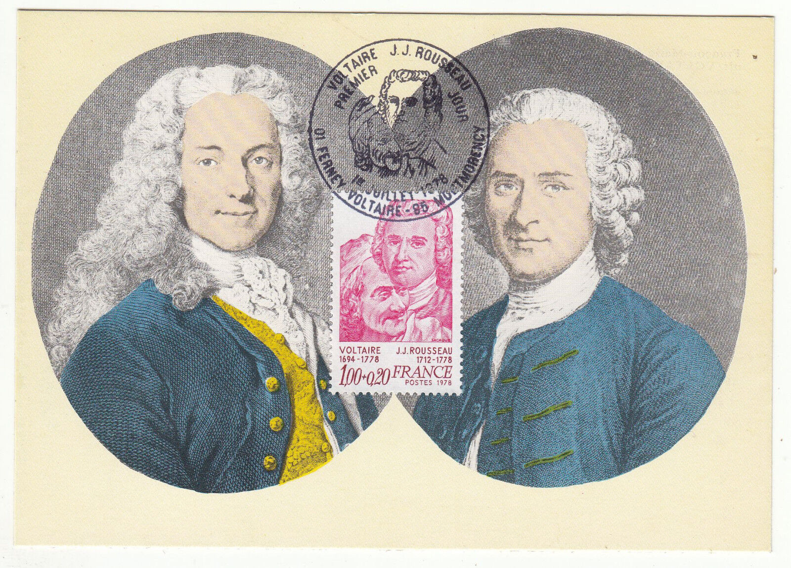 CARTE MAXIMUM FDC 1978 TIMBRE N 1990 VOLTAIRE ET J J ROUSSEAU 122833733541