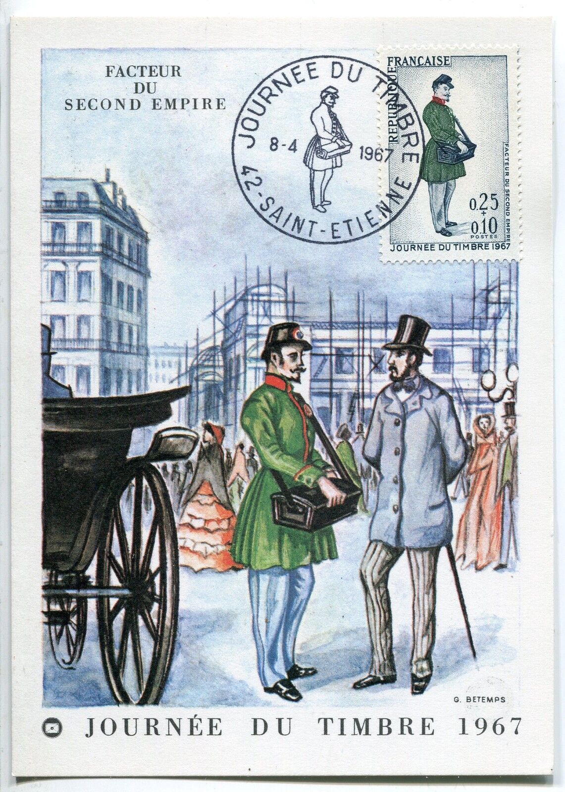 CARTE MAXIMUM JOURNEE DU TIMBRE FACTEUR SECOND EMPIRE 42 ST ETIENNE 1967 400736178061