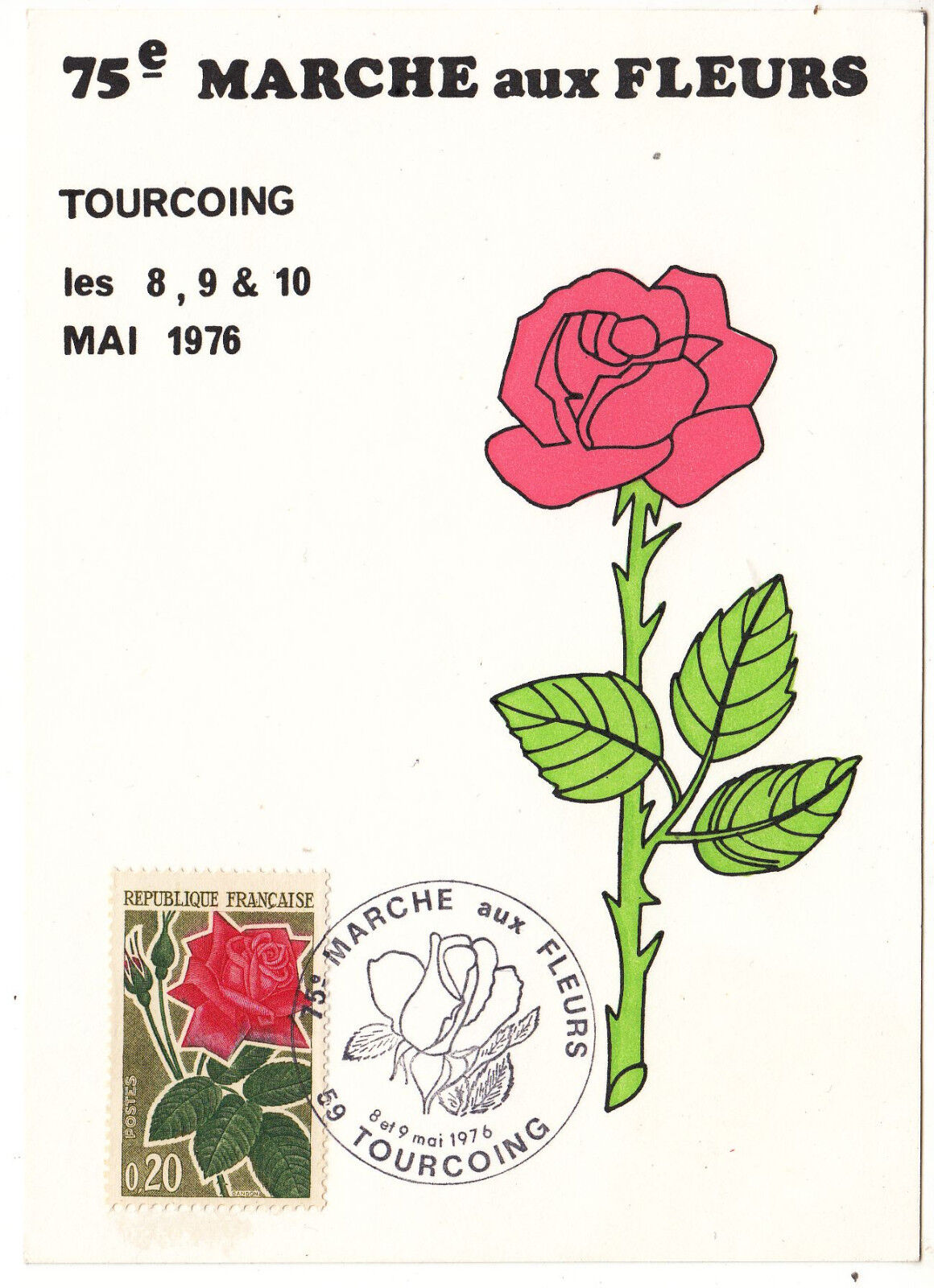 CARTE MAXIMUN TIMBRE FRANCE N 1356 TOURCOING MARCHE AUX FLEURS 1976 401248434041