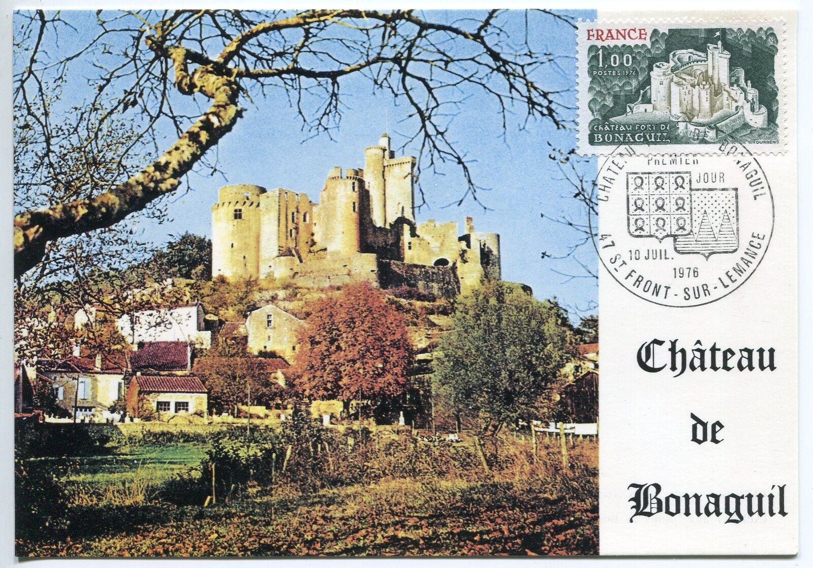 CARTE PHILATELIQUE CHATEAU DE BONAGUIL ST FRONT SUR LEMANCE 1976 400749024301