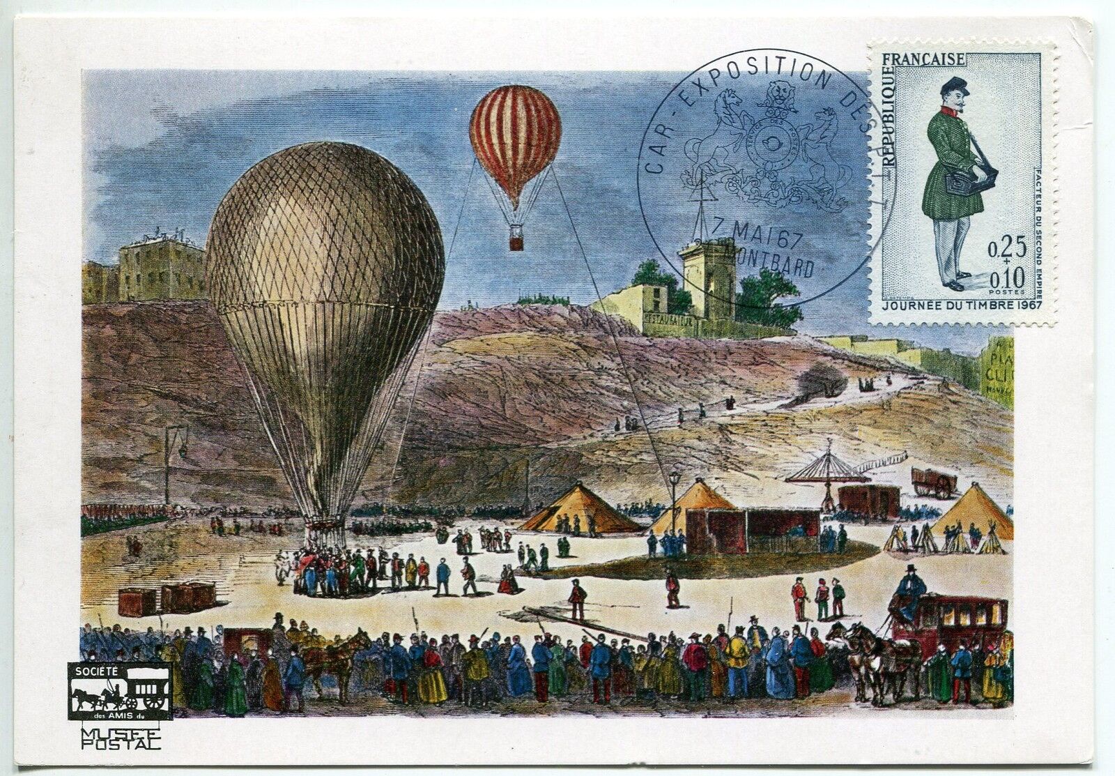 CARTE PHILATELIQUE MONTBARD 1967 EXPOSITION DES PTT BALLON MONGOLFIERE 400738471761