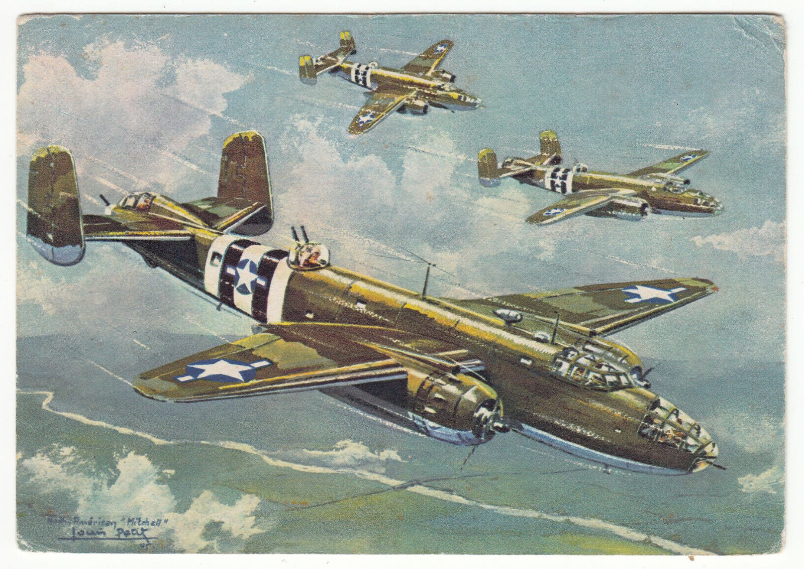 CARTE POSTALE AVION NORTH AMERICAN B25 MITCHELL ILLUSTRATEUR LOUIS PETIT 123429569051