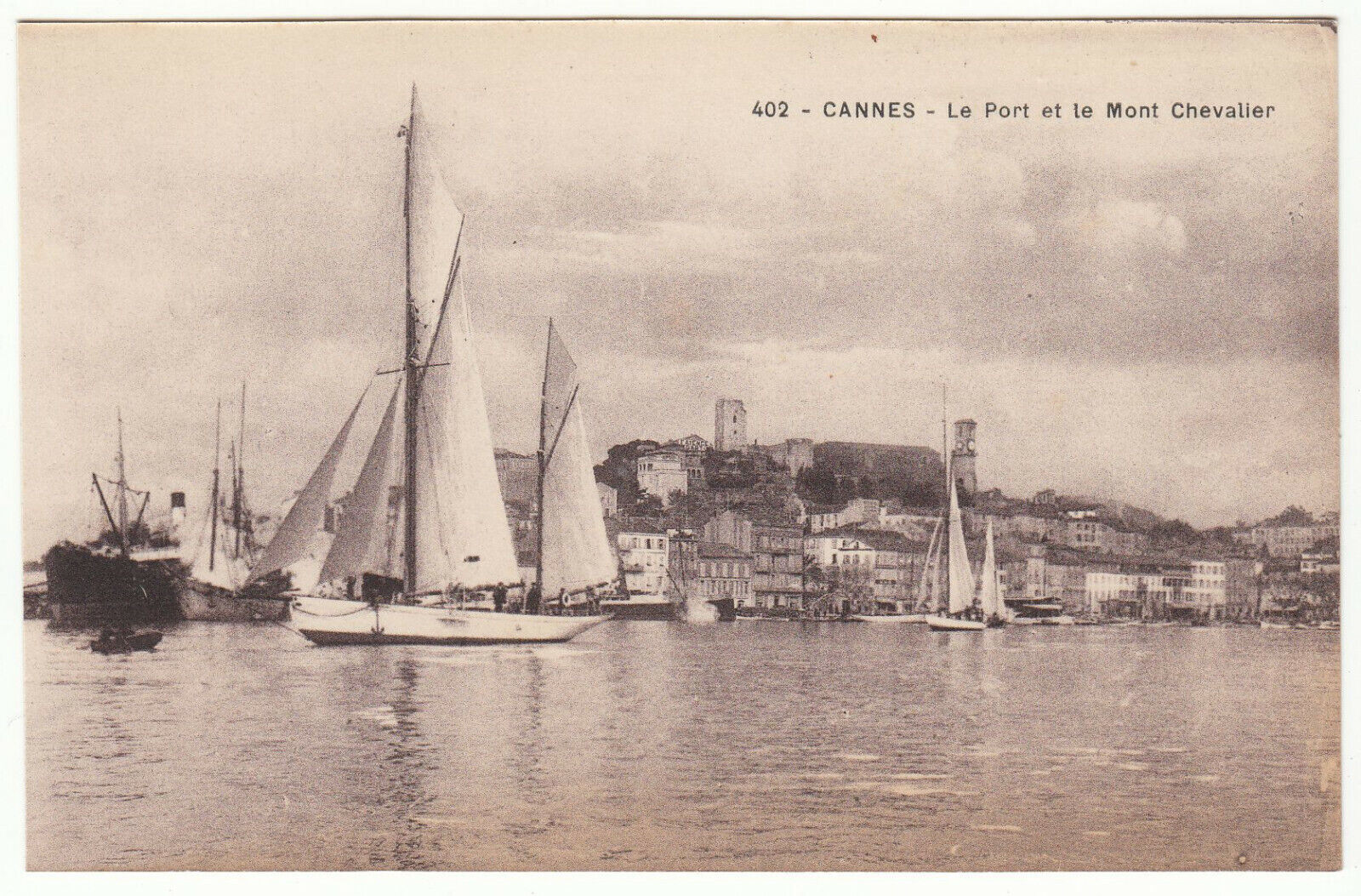 CARTE POSTALE CANNES LE PORT ET LE MONT CHEVALIER 123970750811