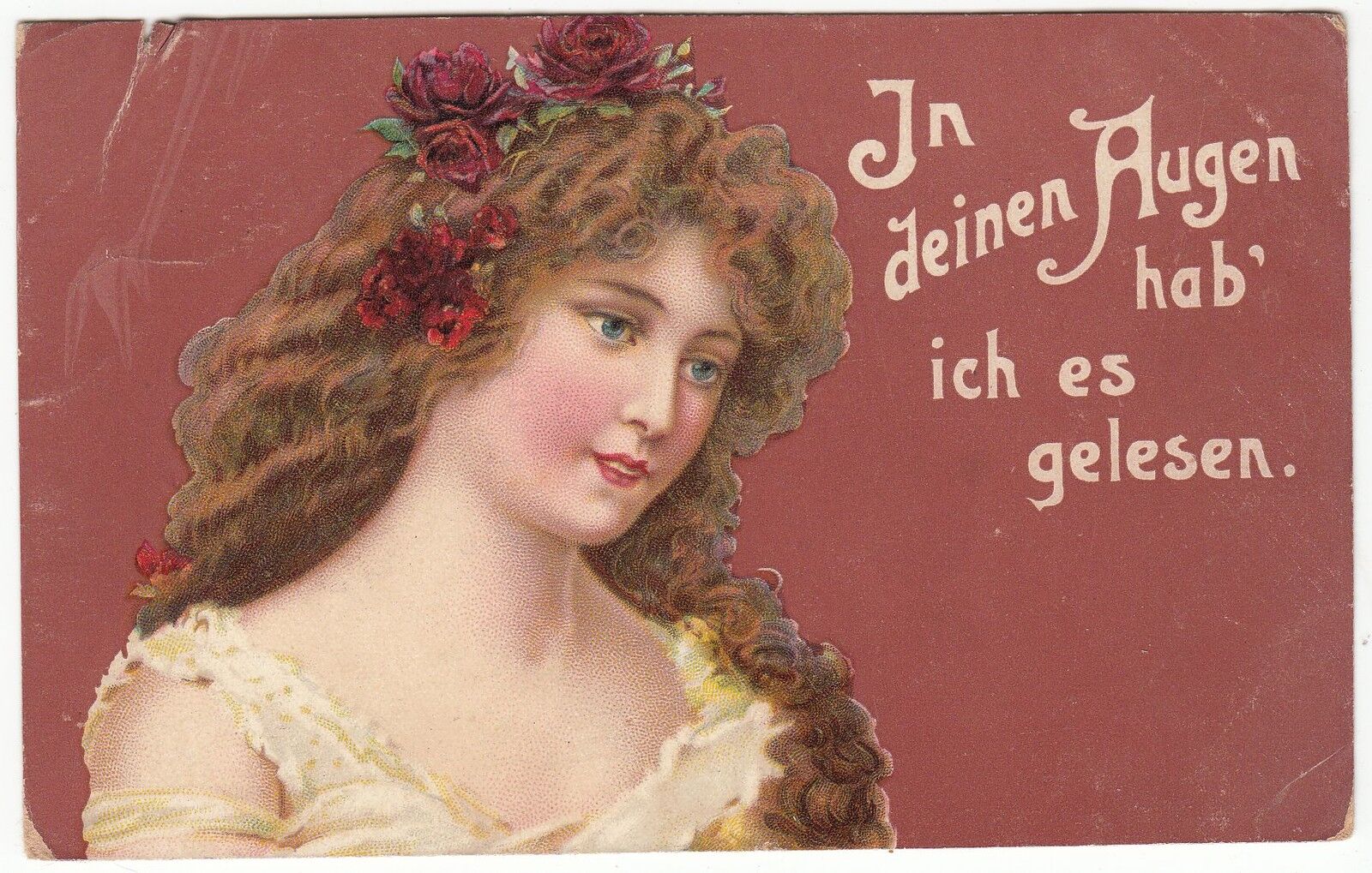 CARTE POSTALE FANTAISIE ALLEMAGNE FEMME IN DEINEN AUGEN HAB ICH ES GELESEN 1908 401197908561