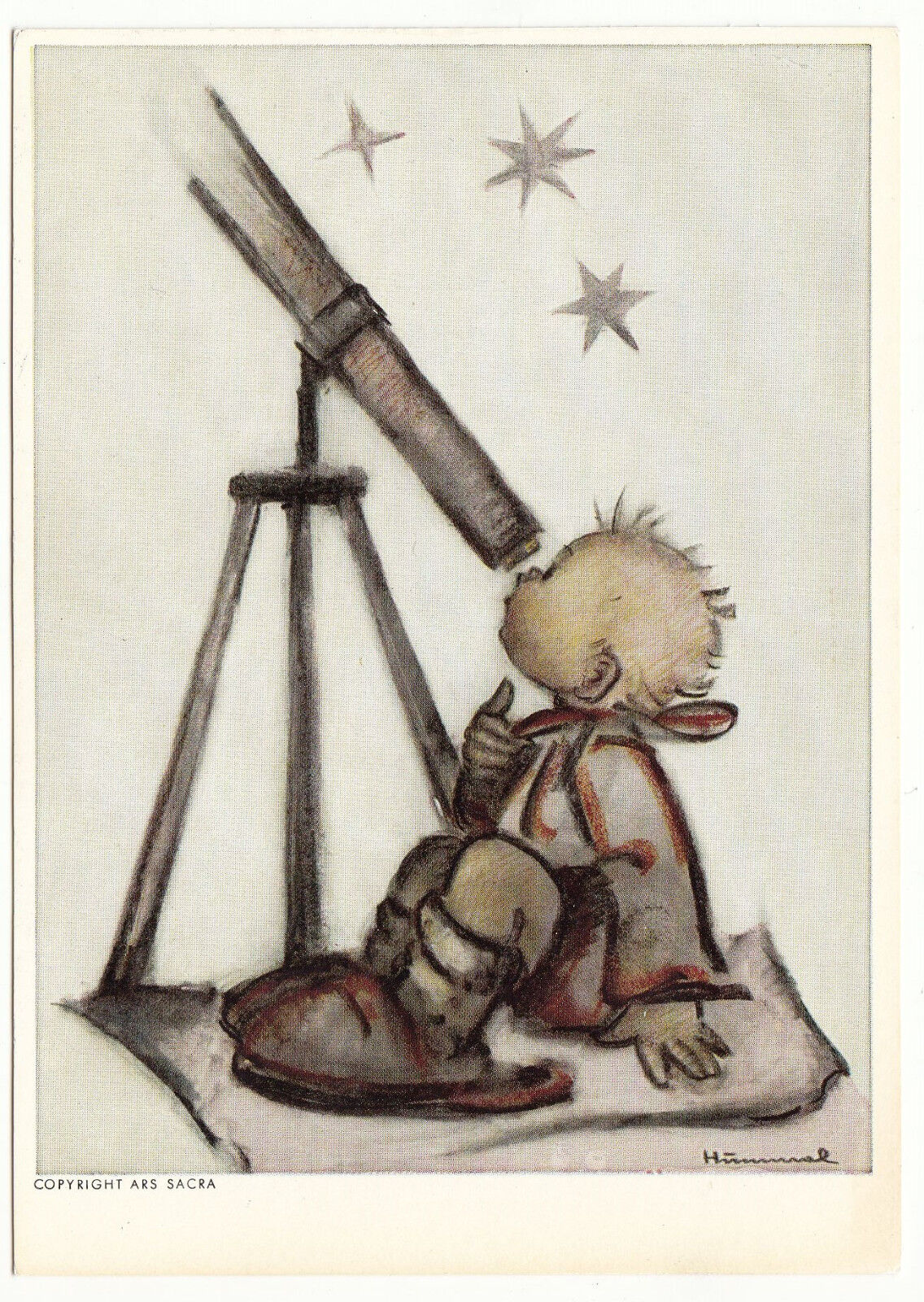CARTE POSTALE ILLUSTRATEUR HUMMEL  N° 5547  ENFANT TELESCOPE ETOILE