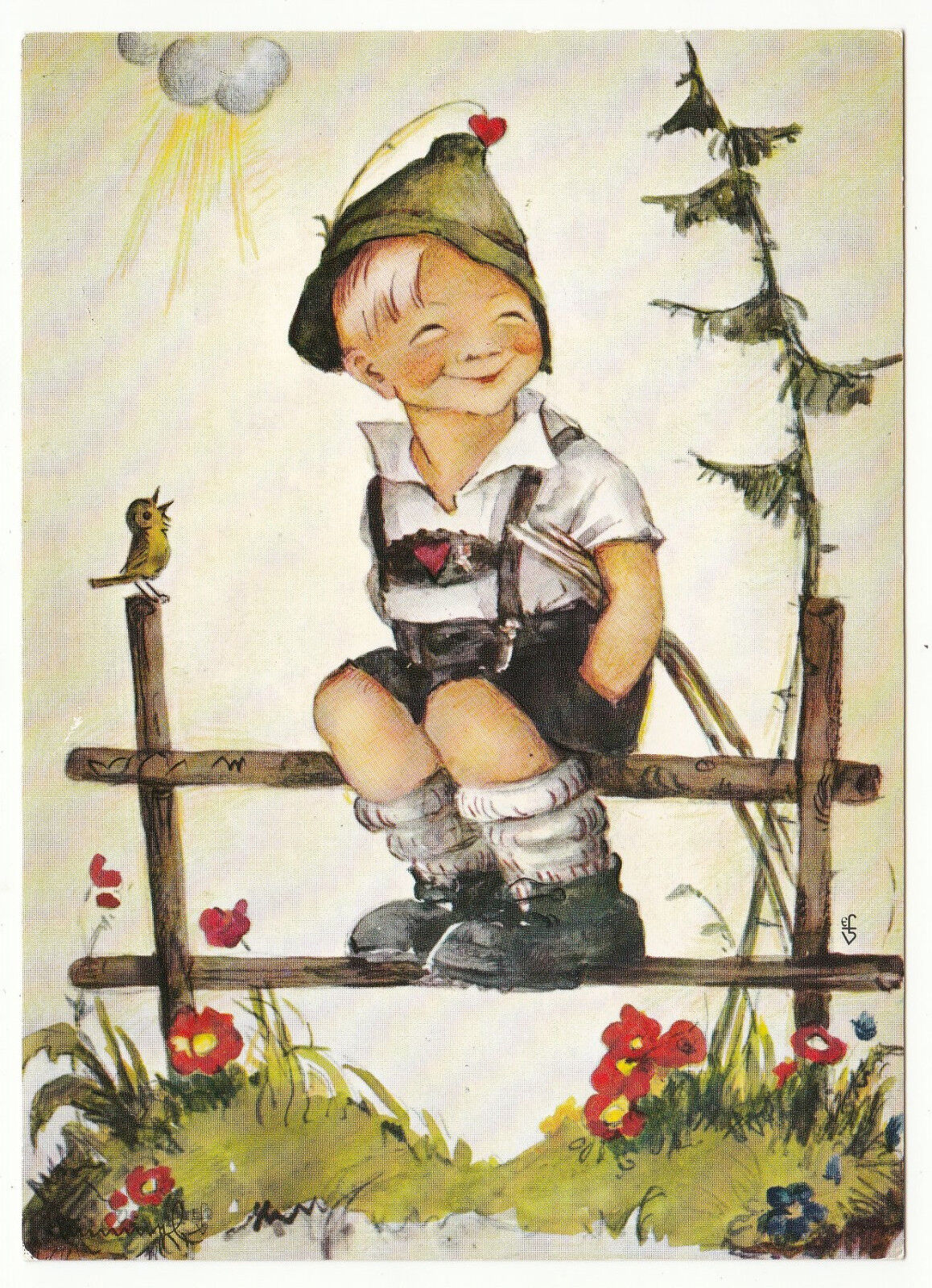 CARTE POSTALE ILLUSTRATEUR HUMMEL N 815 ZAUNKONIG PERCHED ON A FENCE 122935221121