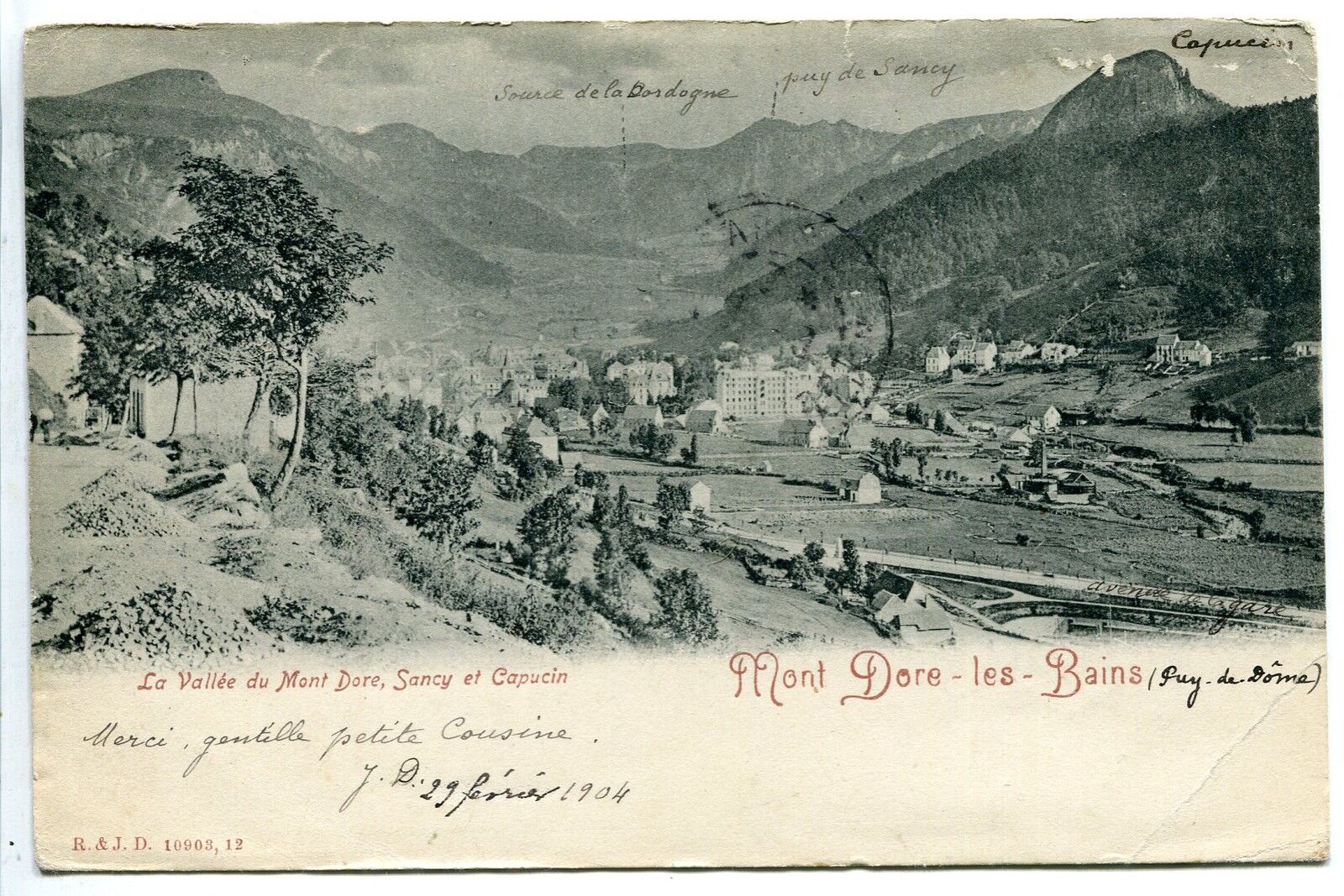 CARTE POSTALE MONT DORE LES BAINS LA VALLEE SANCY CAPUCIN CACHET 121505176431