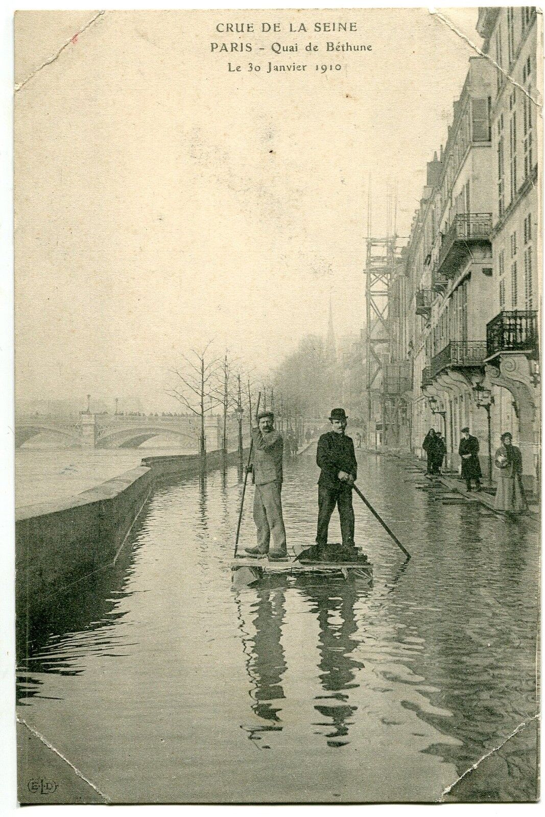 CARTE POSTALE PARIS CRUE DE LA SEINE QUAI DE BETHUME 30 JANVIER 1910 PLIE ANGLE 400736711221