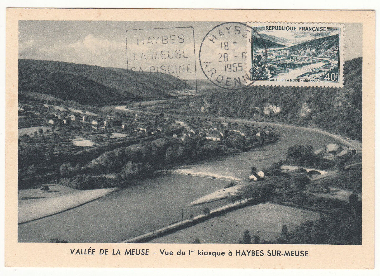 CARTE POSTALE PHILATELIQUE VALLEE DE LA MEUSE VUE DU KIOSQUE HAYBES SUR MEUSE 401567339721