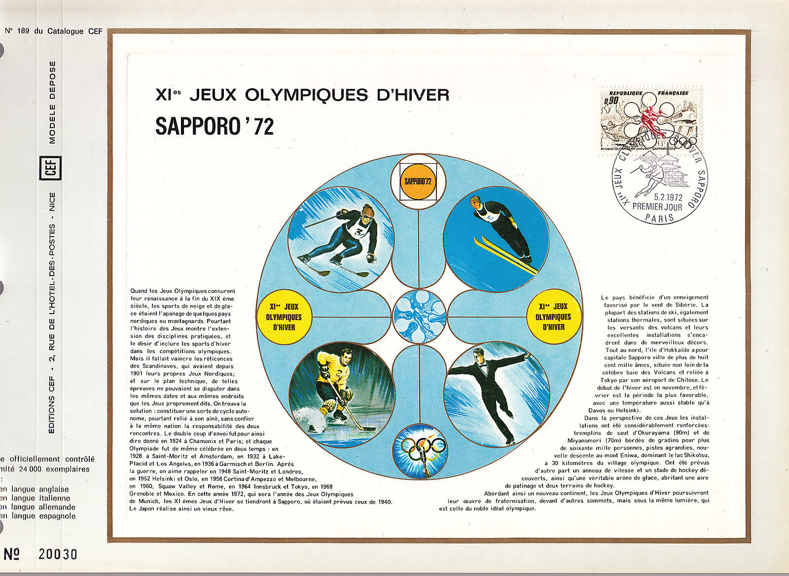 DOCUMENT CEF PREMIER JOUR 1972 XI J O D HIVER SAPPORO 121070964431