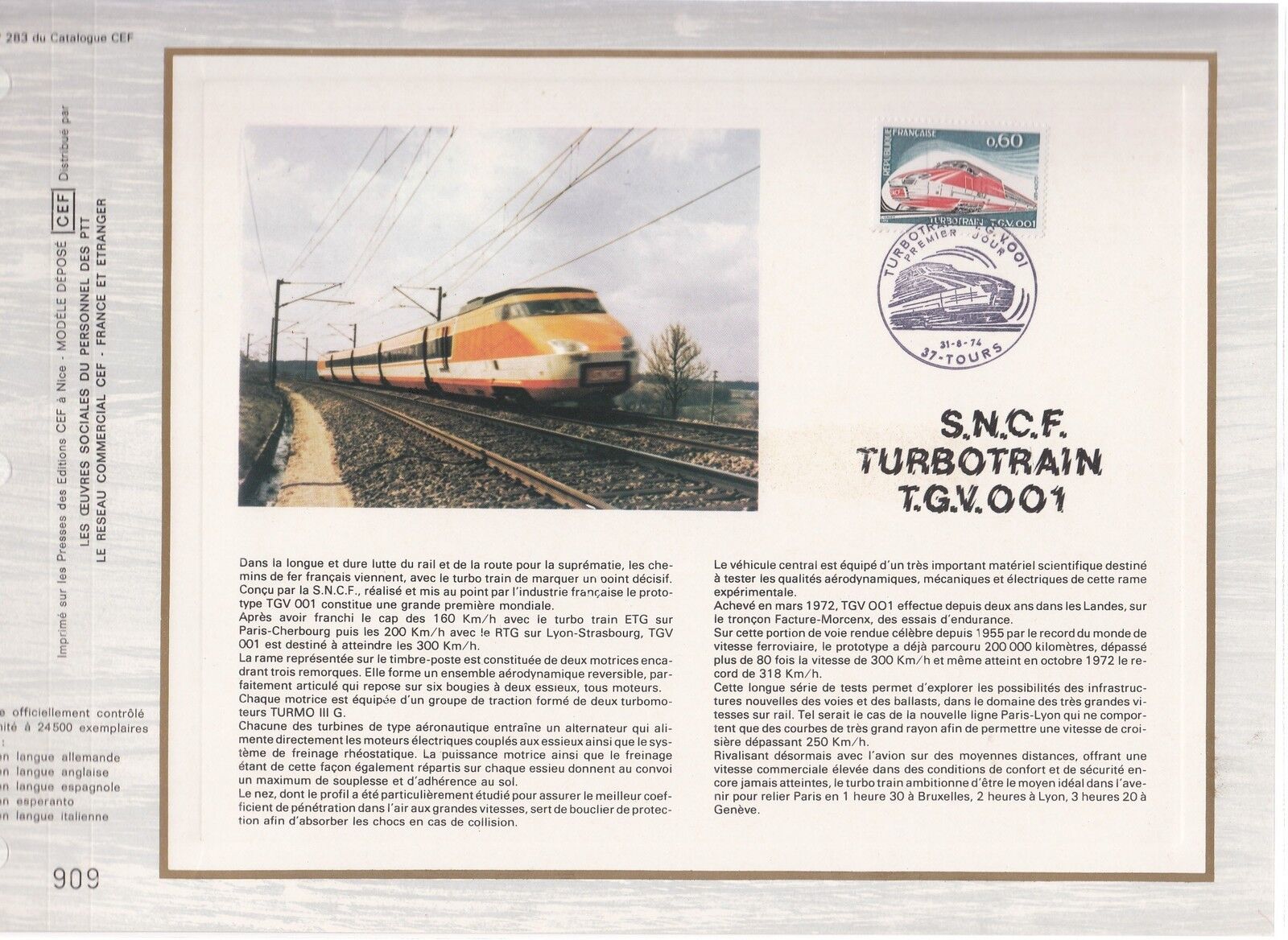 DOCUMENT CEF PREMIER JOUR 1974 TURBOTRAIN 400339204171