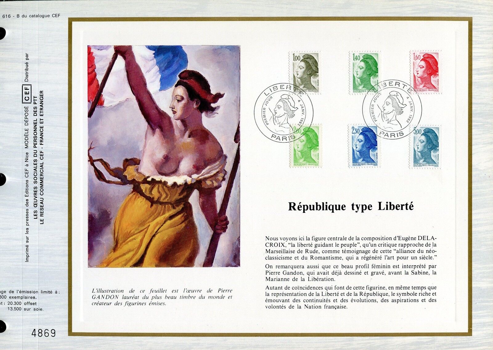 DOCUMENT CEF PREMIER JOUR 1982 GANDON TYPE LIBERTE 123176596221