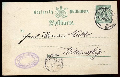 ENTIER POSTALE WURTTEMBERG 1892 110649200011