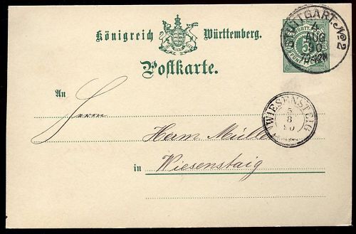 ENTIER POSTALE WURTTEMBERG STUTTGART 1890 120685005591