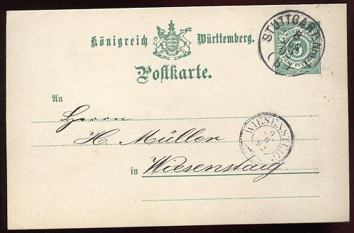 ENTIER POSTALE WURTTEMBERG STUTTGART 1892 110649201071