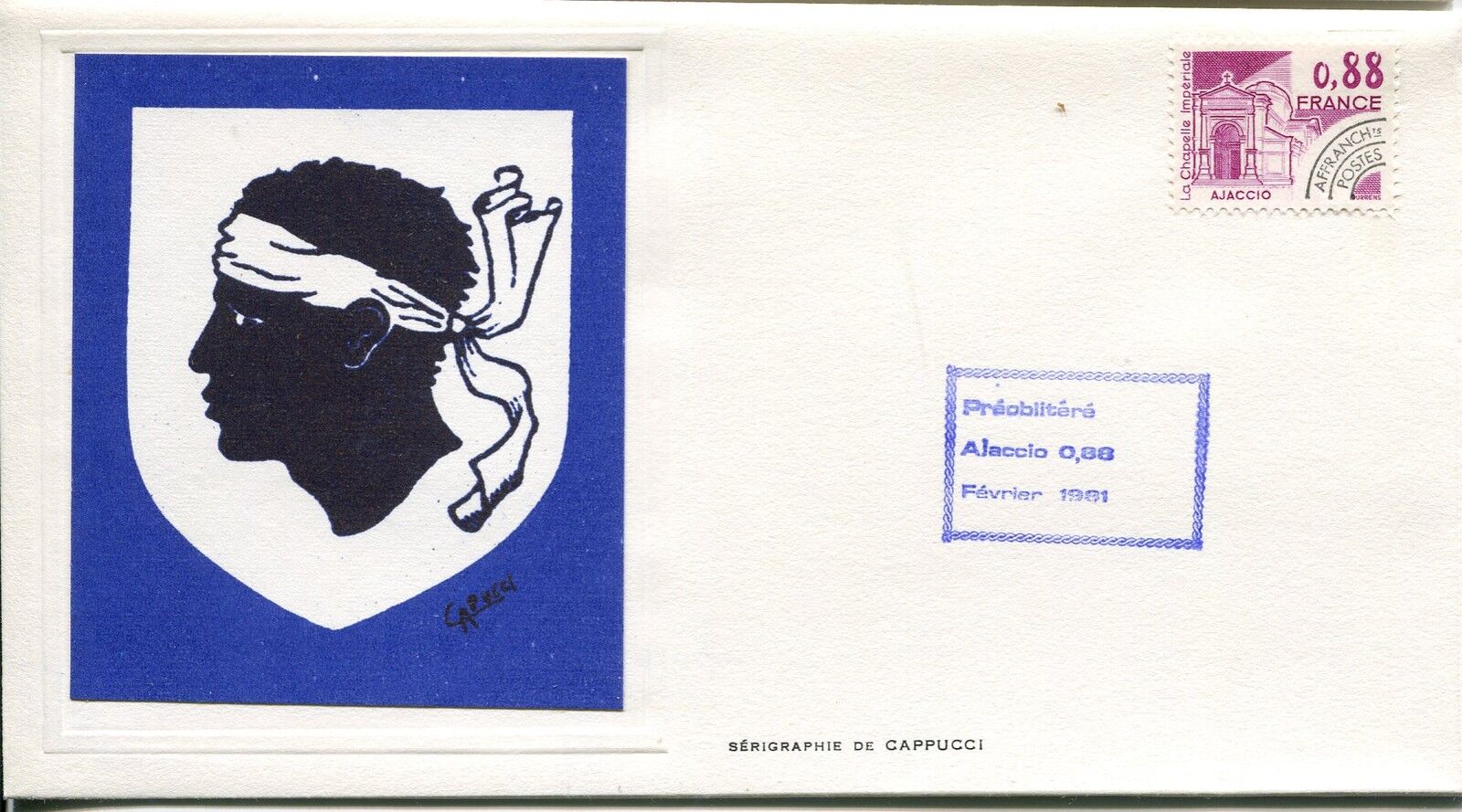 ESSAIE SERIGRAPHIE DE CAPPUCI PREMIER JOUR 1981 AJACCIO PREOBLITERE 400789398951