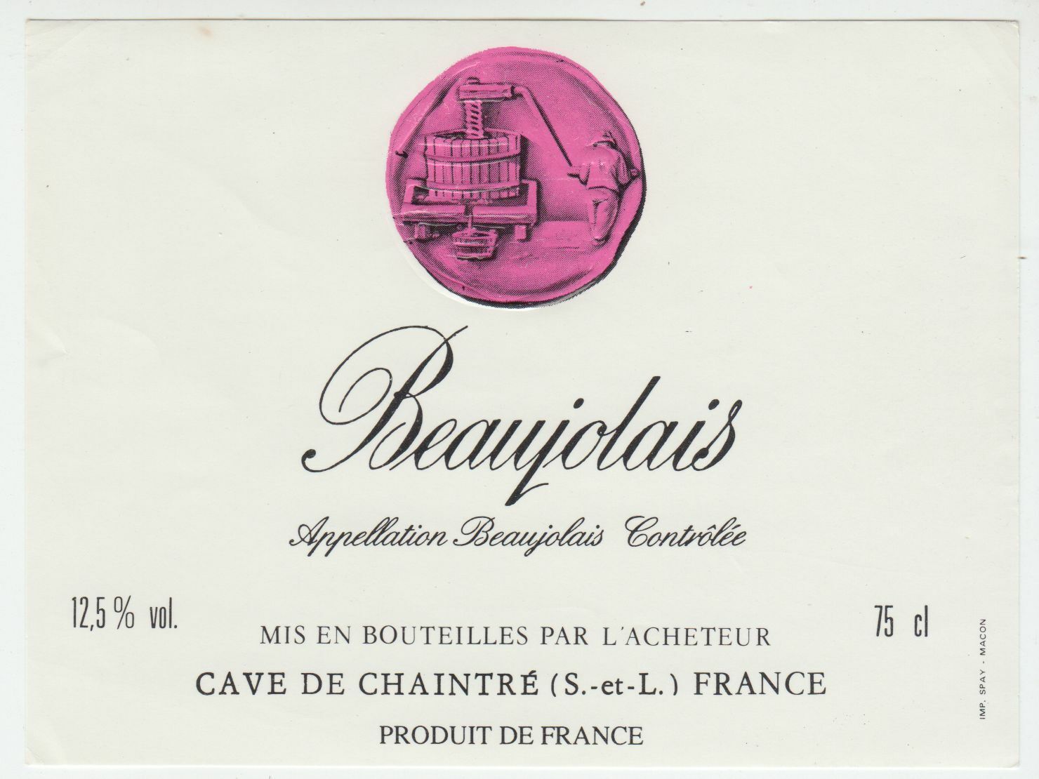 ETIQUETTE DE VIN BEAUJOLAIS CAVE DE CHAINTRE 402695573011