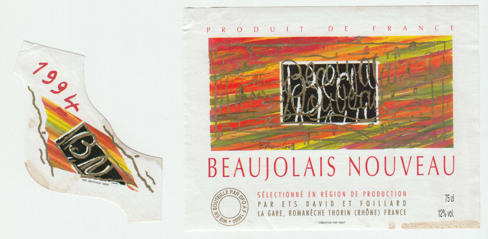 ETIQUETTE DE VIN BEAUJOLAIS NOUVEAU 1994 124576538591