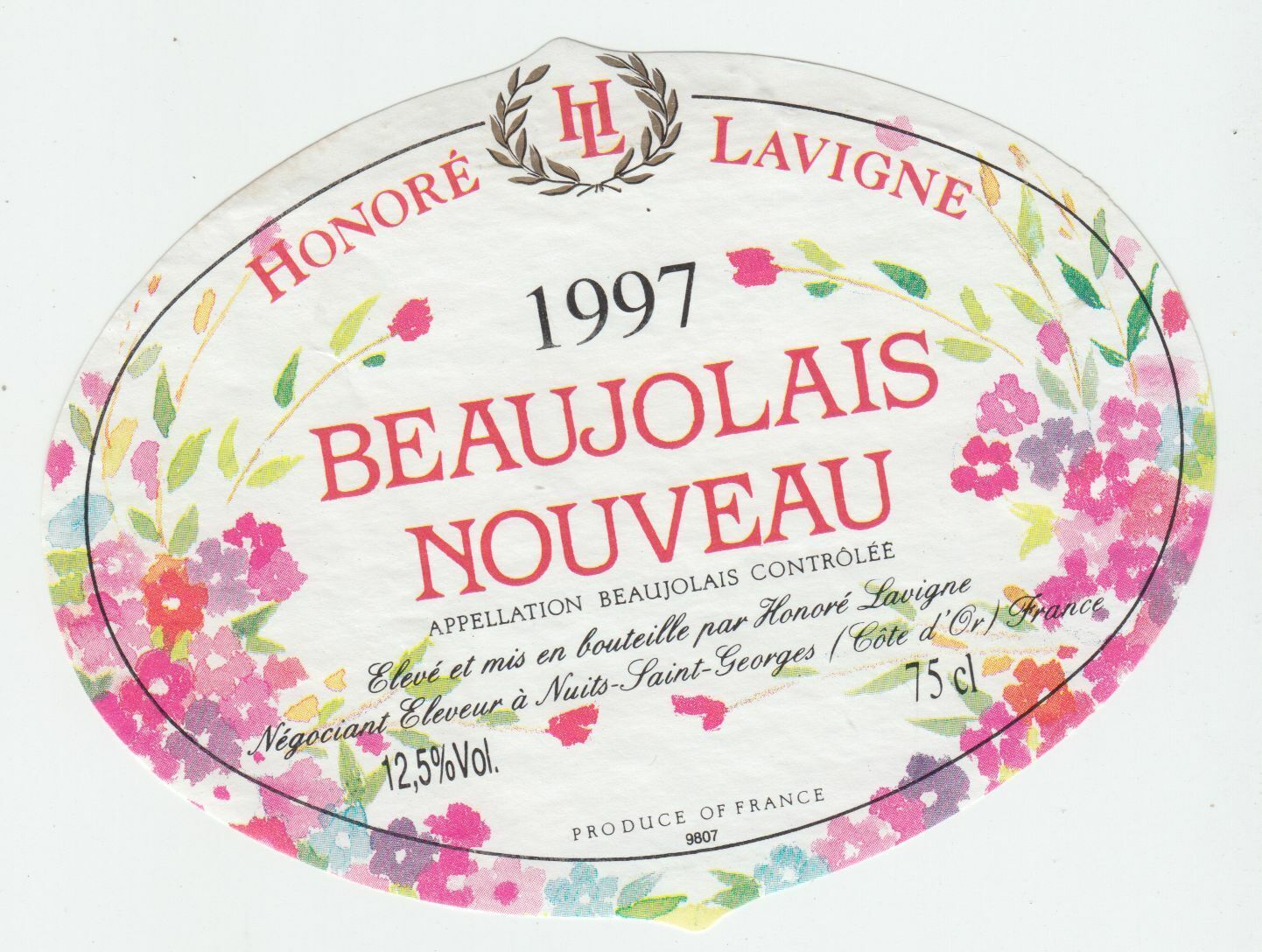 ETIQUETTE DE VIN BEAUJOLAIS NOUVEAU 1997 HONORE LAVIGNE 402695573001