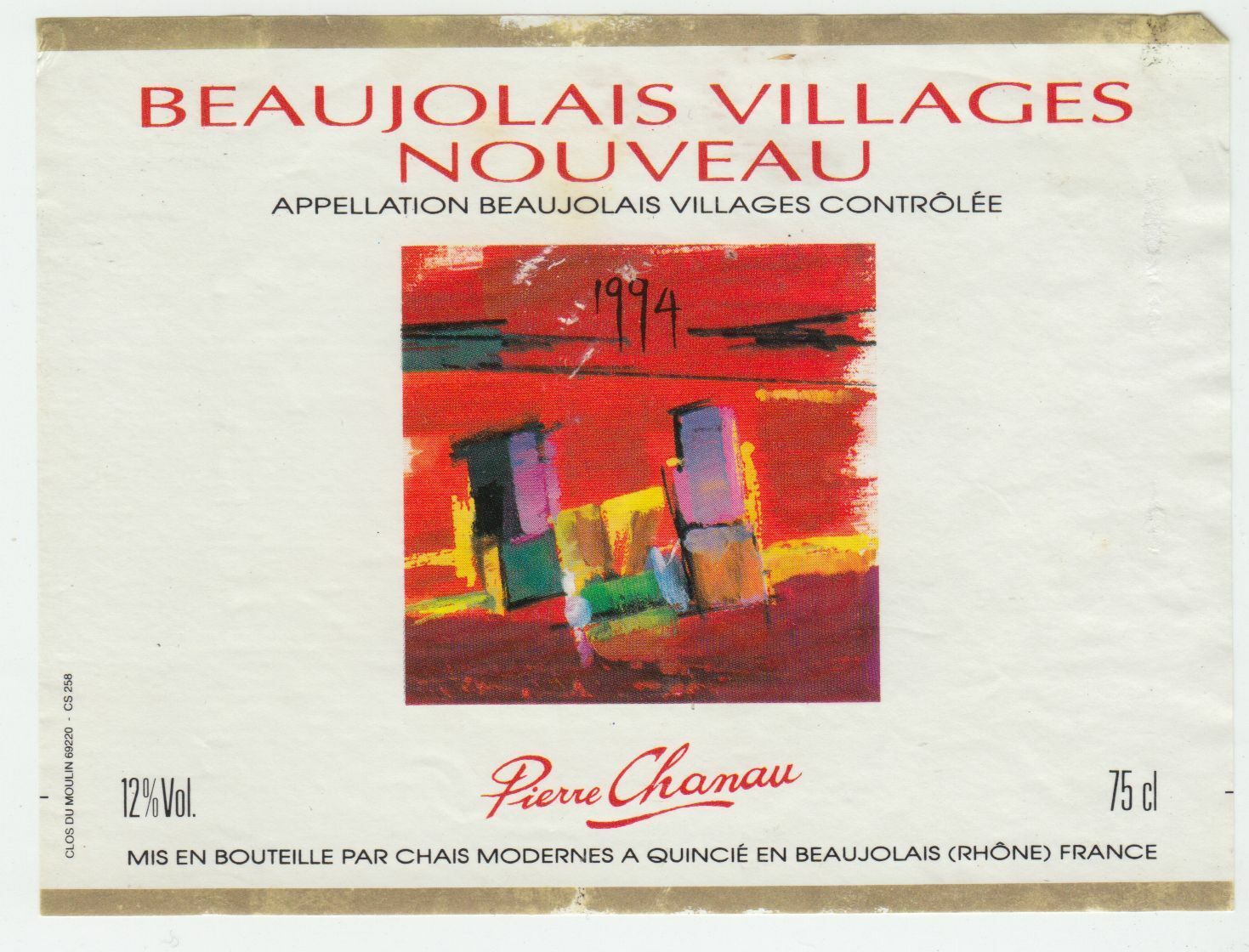 ETIQUETTE DE VIN BEAUJOLAIS VILLAGE NOUVEAU PIERRE CHANAU 402695573041