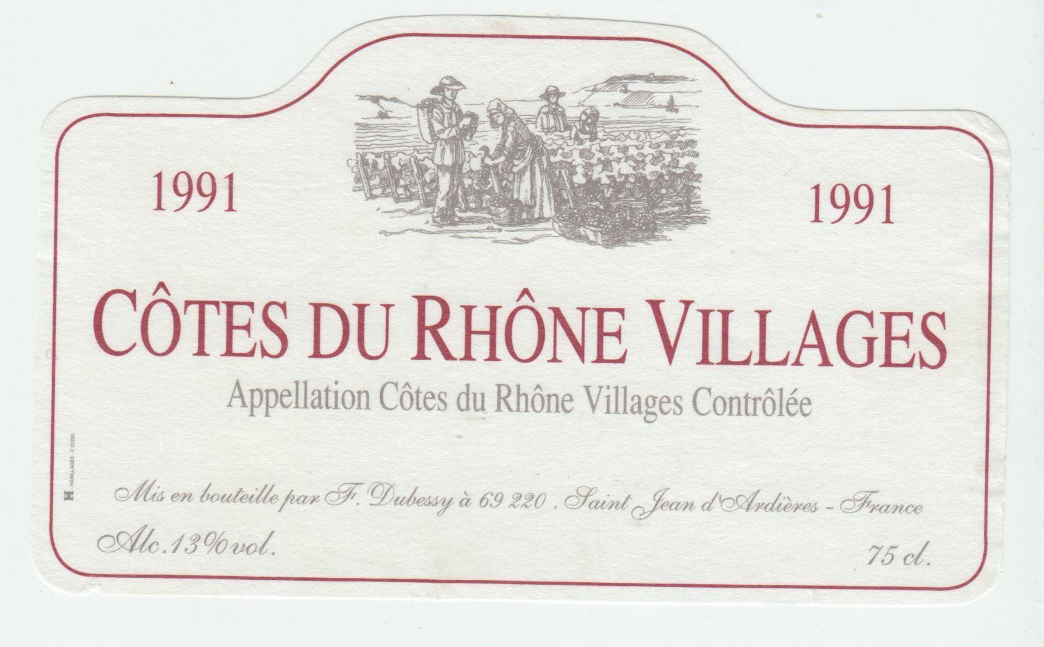 ETIQUETTE DE VIN BONS COTES DU RHONE 1991 SAINT JEAN D ARDIERES 402581825541