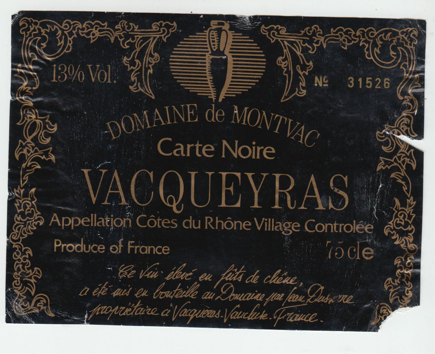 ETIQUETTE DE VIN BONS COTES DU RHONE DOMAINE DE MONTVAC VACQUEYRAS 124461947781