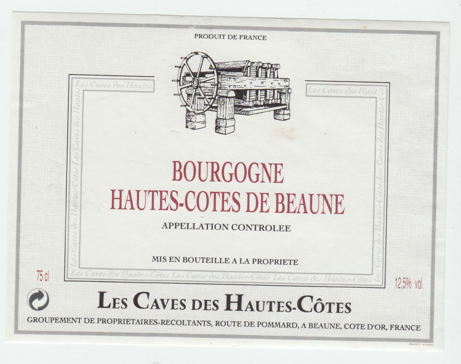 ETIQUETTE DE VIN BOURGOGNE HAUTES COTES DE BEAUNE 124555697031