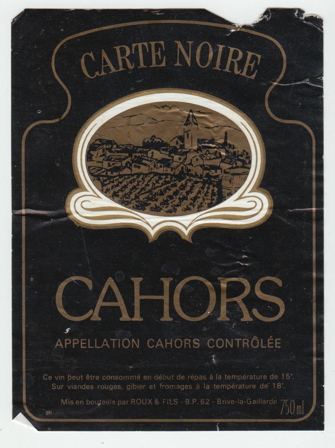 ETIQUETTE DE VIN CAHORS CARTE NOIR 124552112051