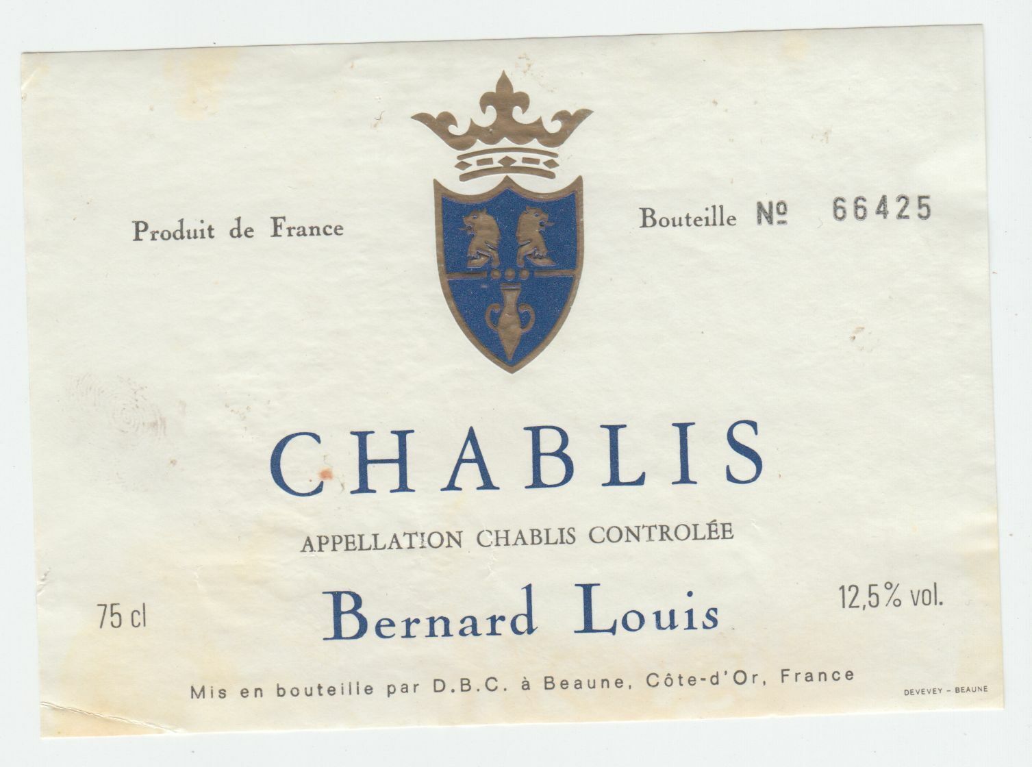 ETIQUETTE DE VIN CHABLIS BERNARD LOUIS 402582999371