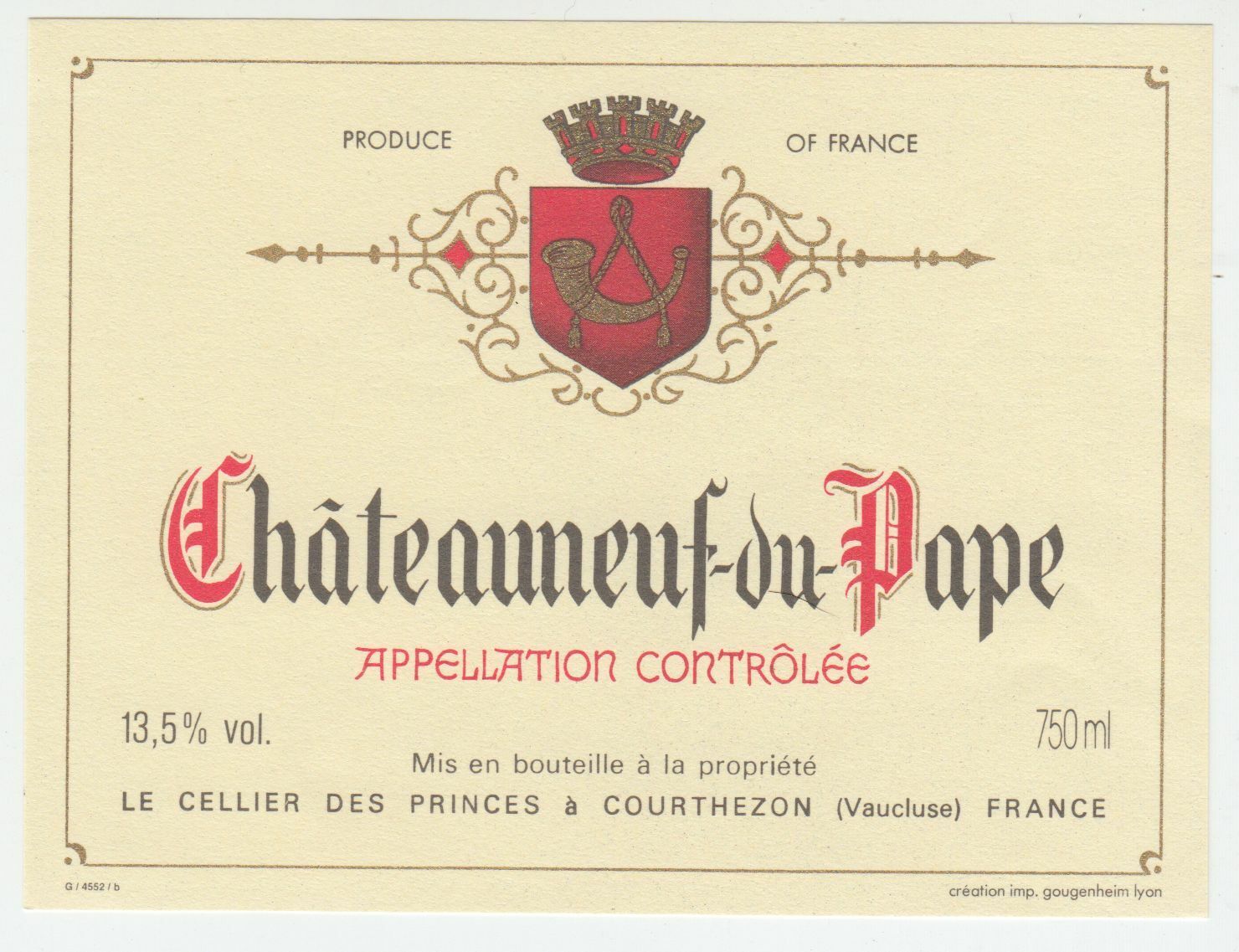 ETIQUETTE DE VIN CHATEAUNEUF DU PAPE 124463377141