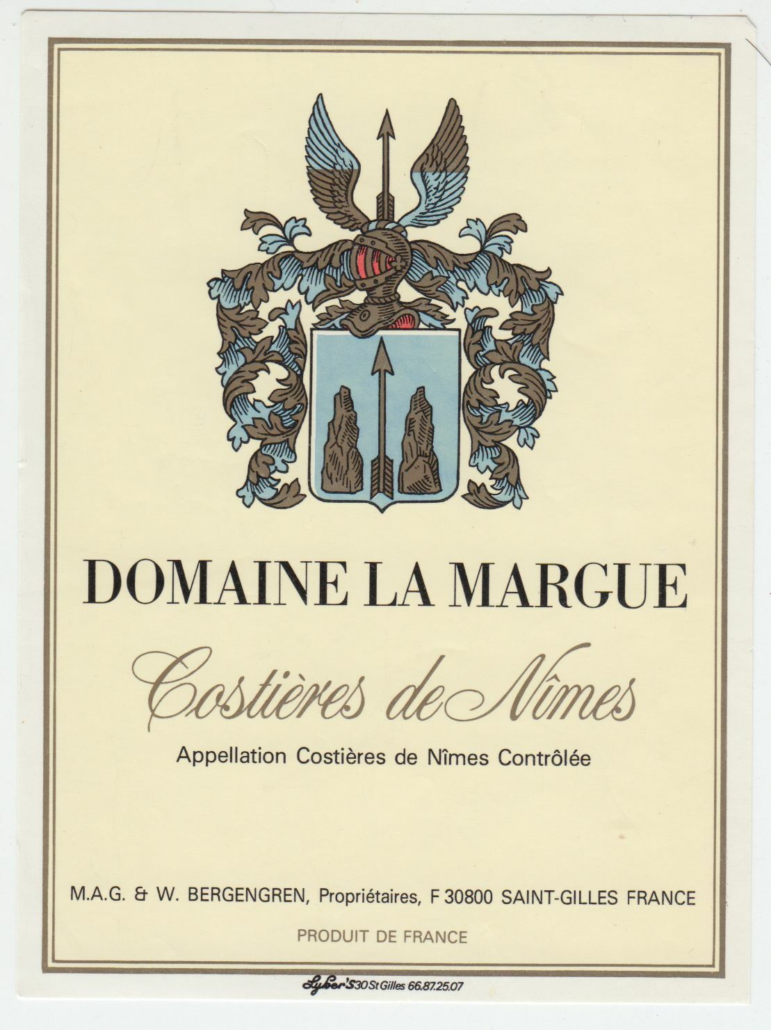 ETIQUETTE DE VIN COSTIERES DE NIMES DOMAINE LA MARGUE 402582999351