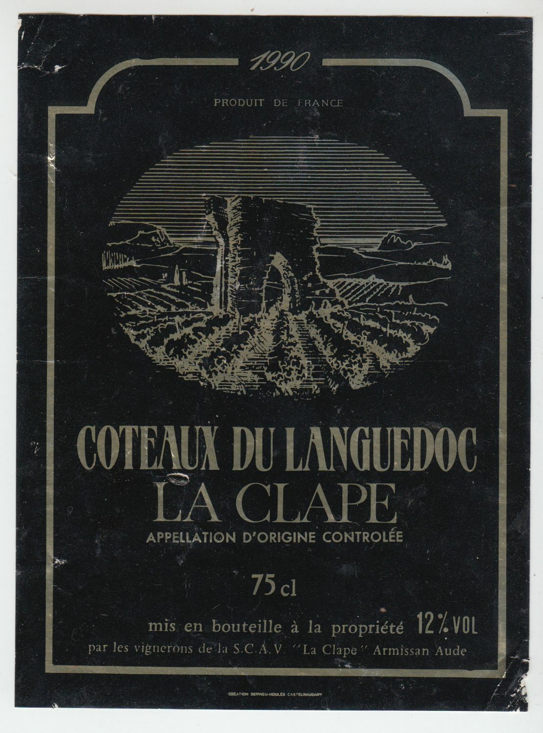 ETIQUETTE DE VIN COTEAUX DU LANGUEDOC LA CLAPE 1990 402631698491