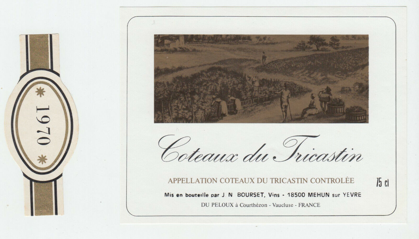 ETIQUETTE DE VIN COTEAUX DU TRICASTIN 1970 JN BOURSET 402581825551