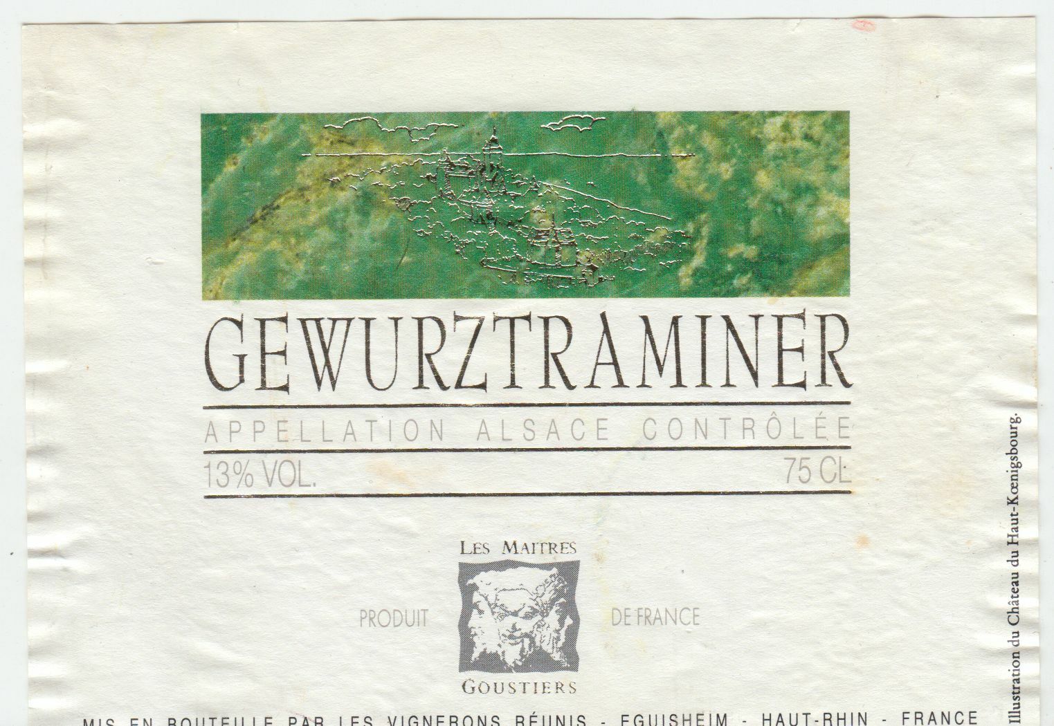 ETIQUETTE DE VIN D ALSACE GEWURZTRAMINER LES MAITRES GOUSTIERS 124511869341