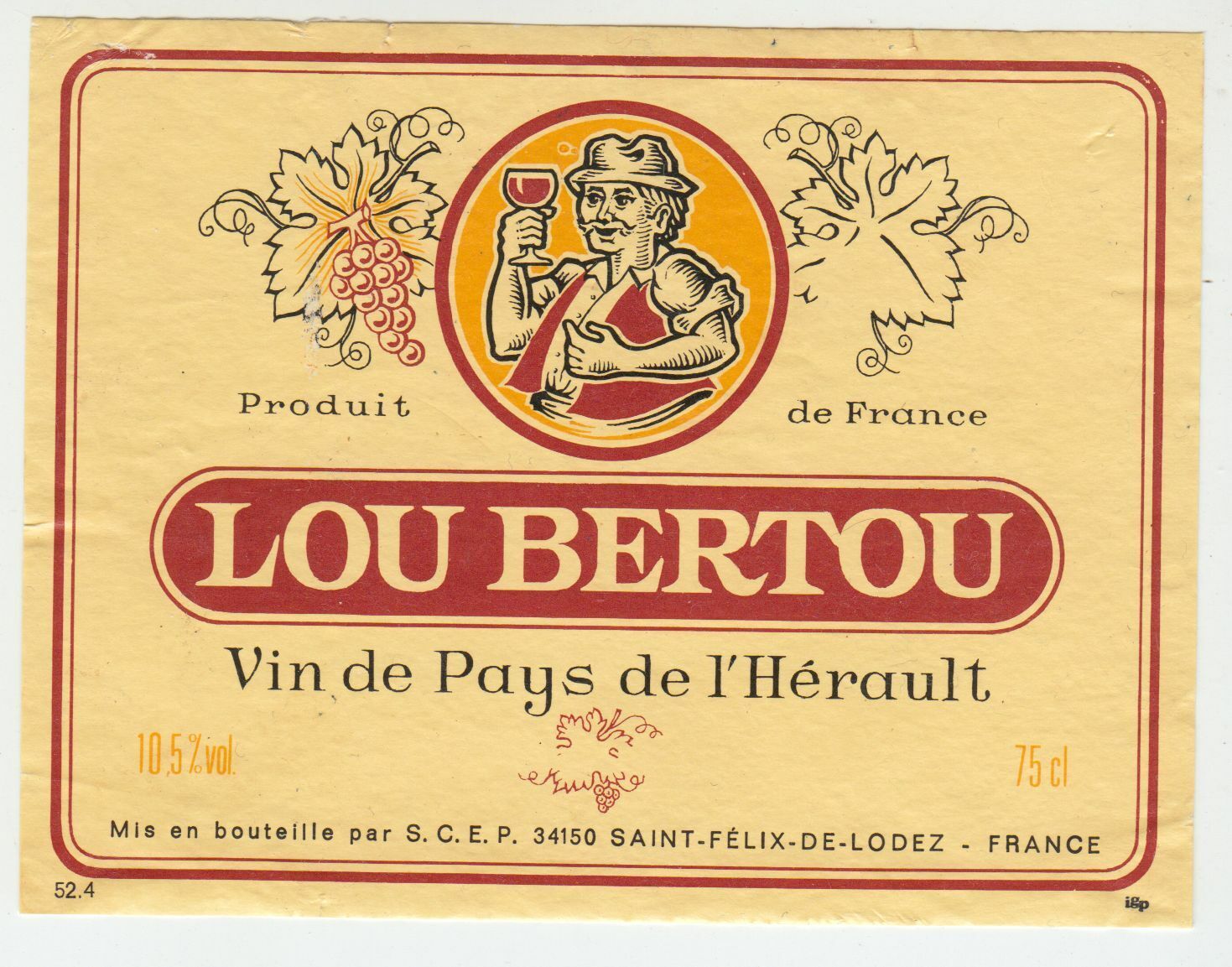 ETIQUETTE DE VIN DE PAYS DE L HERAULT LOU BERTOU 124572490071