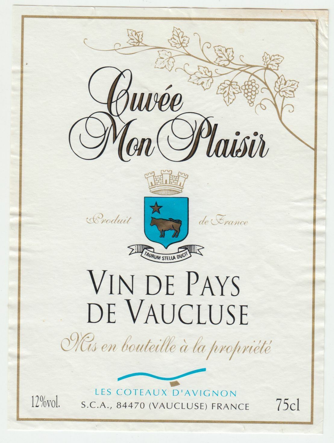 ETIQUETTE DE VIN DE PAYS DE VAUCLUSE CUVEE MON PLAISIR 402689167321