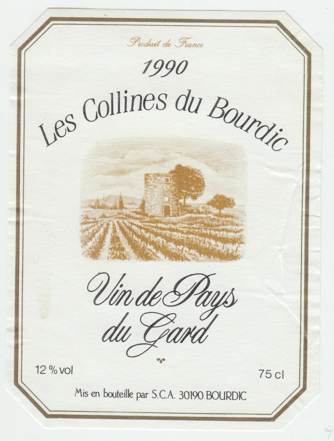 ETIQUETTE DE VIN DE PAYS DU GARD 1990 LES COLLINES DU BOURDIC 124572490021