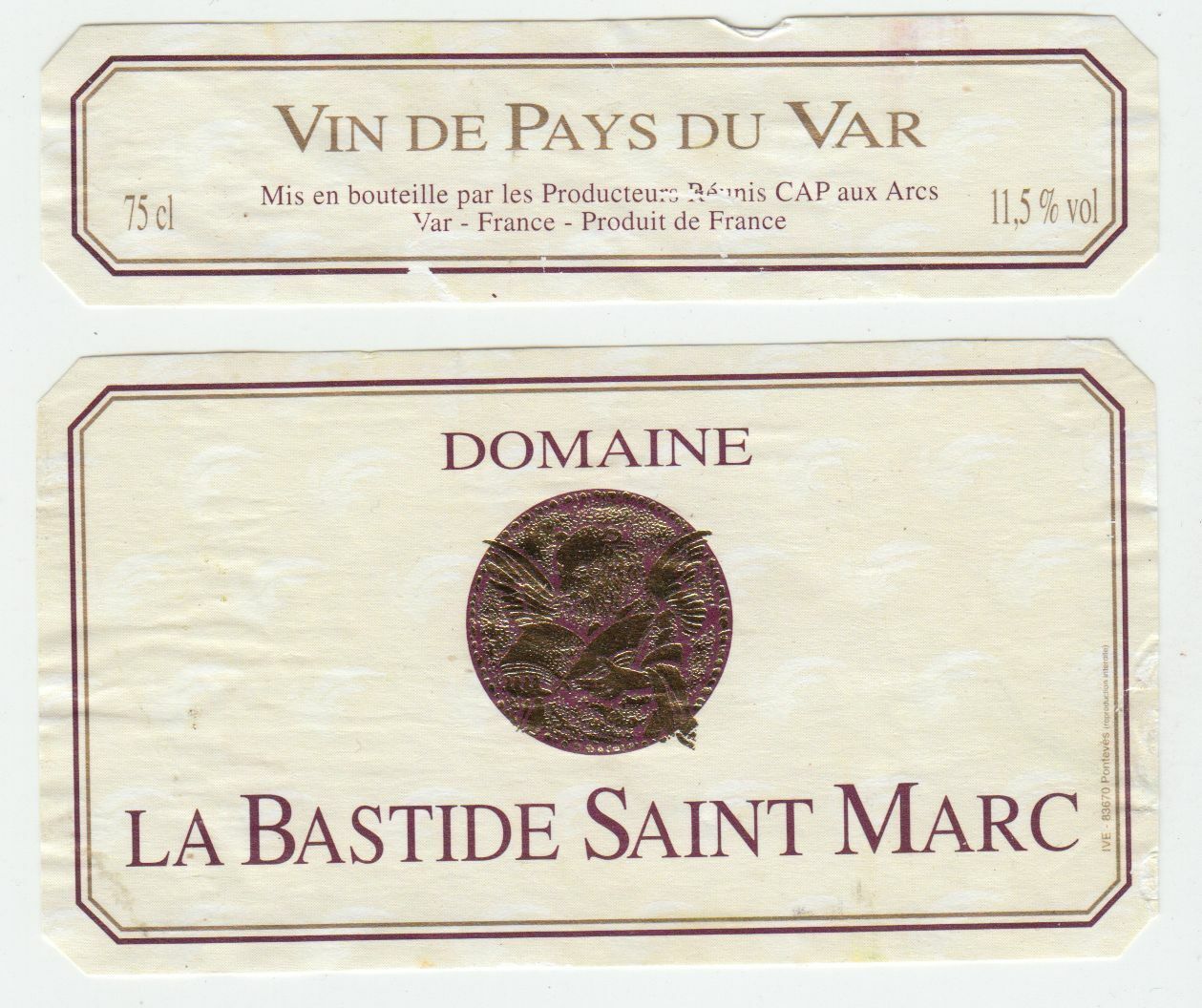 ETIQUETTE DE VIN DE PAYS DU VAR DOMAINE LA BASTIDE SAINT MARC 124569409491