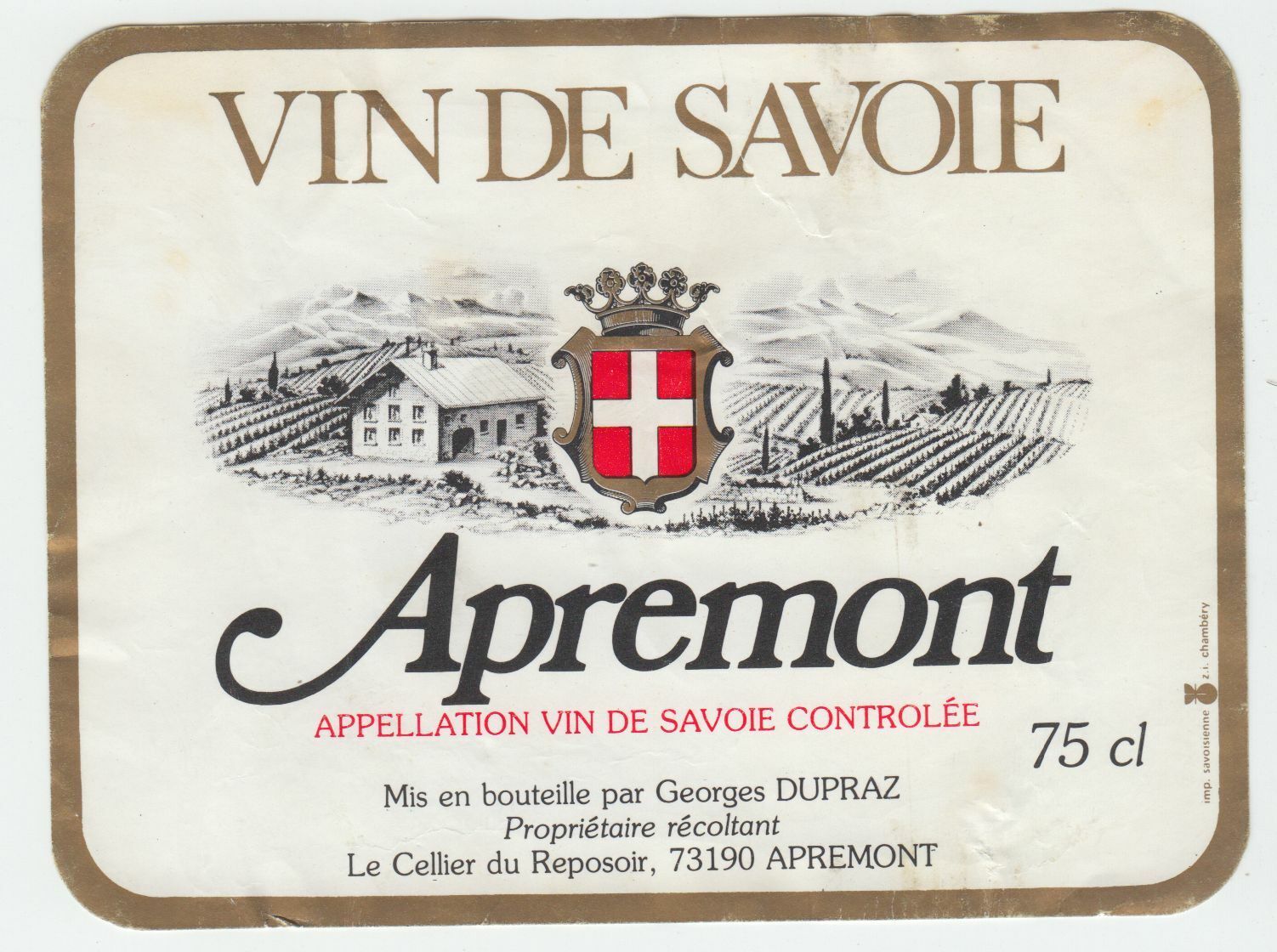 ETIQUETTE DE VIN DE SAVOIE APREMONT 402631697901