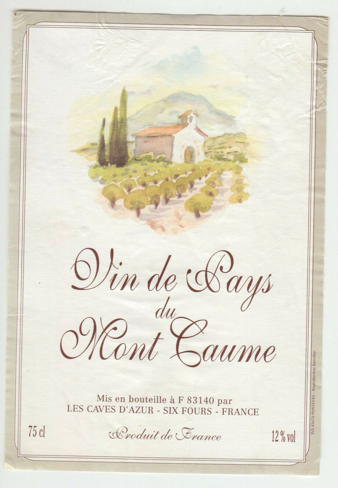 ETIQUETTE DE VIN DU MONT CAUME LES CAVES D AZUR SIX FOURS 124570864121