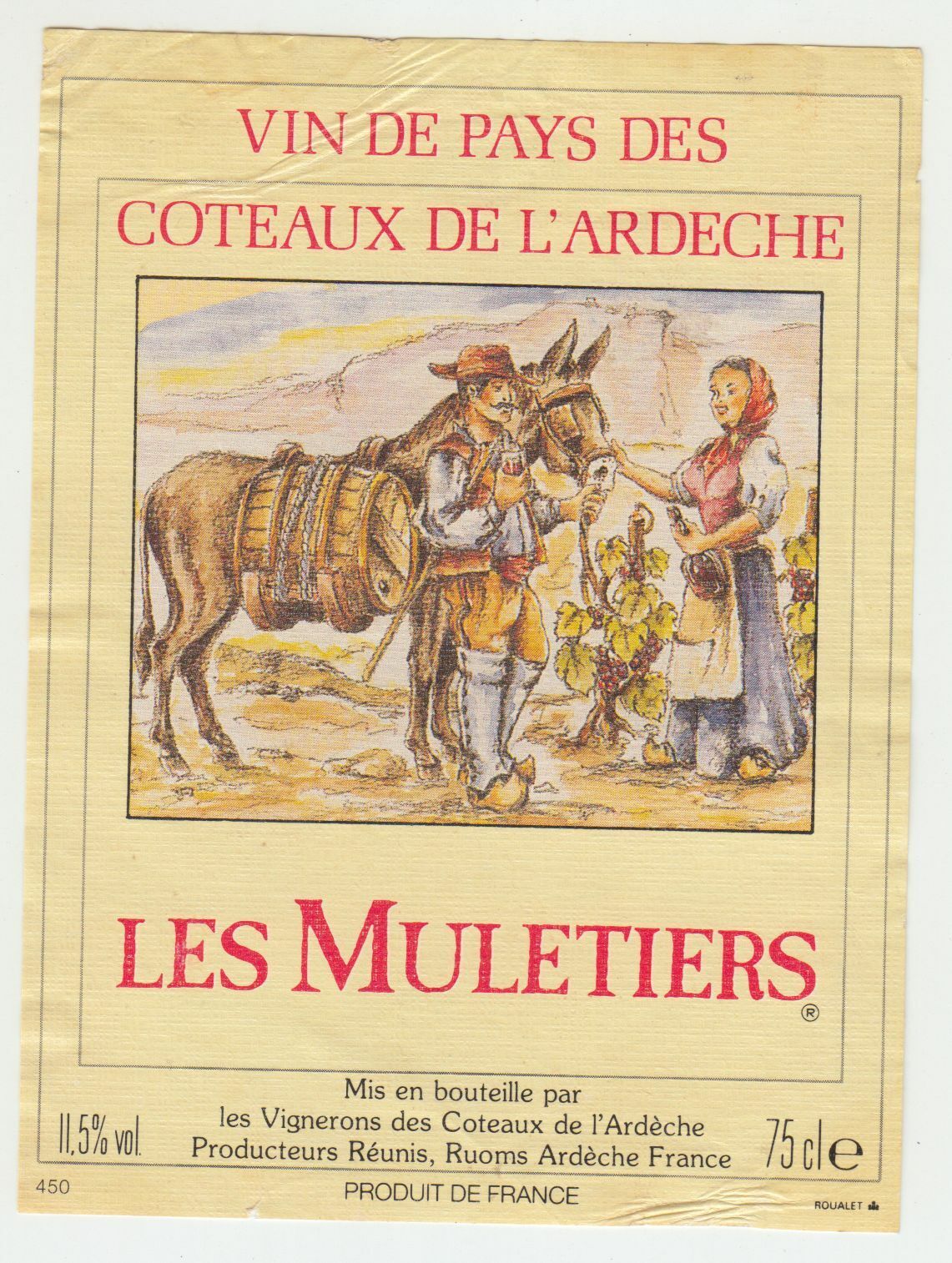 ETIQUETTE DE VIN DU PAYS DES COTEAUX DE L ARDECHE LES MULETIERS 402695572981