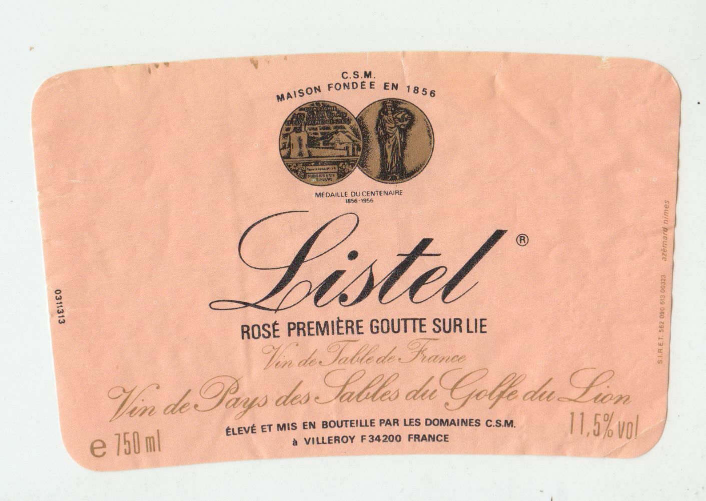 ETIQUETTE DE VIN LISTEL ROSE PREMIERE GOUTTE SUR LIE 402690973621